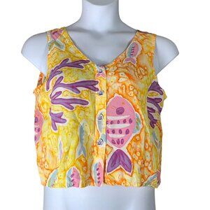 Planet Fish Size XL Tank Top Multicolor Button Up Cropped Womens Shirt